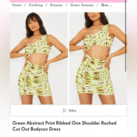 Pretty Little Thing Green Ribbed Ruched One Shoulder Dress NWT